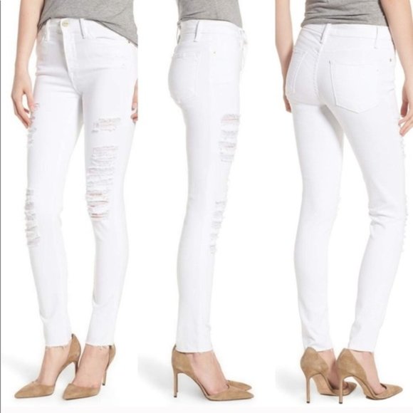 Frame Denim Denim - Frame Le High Skinny Distressed Blanc Rip Jeans